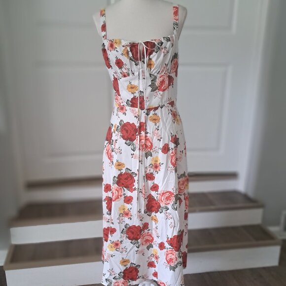 AGYMNX Floral Strap a-line sundress cami midi tie up front lace up back L NWT - Picture 1 of 11